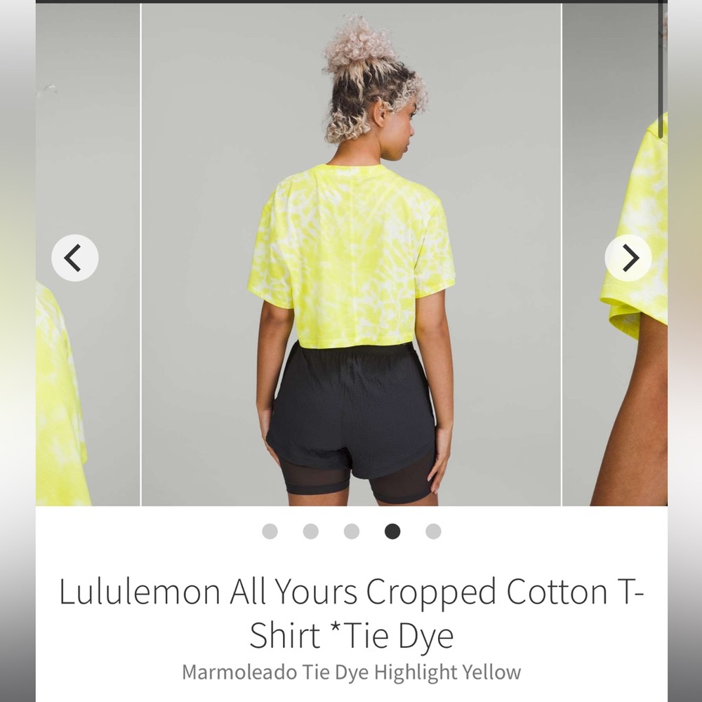 Lululemon All Yours Cropped Cotton T-Shirt *Tie Dye Marmoleado Highlight Yellow - Picture 2 of 8